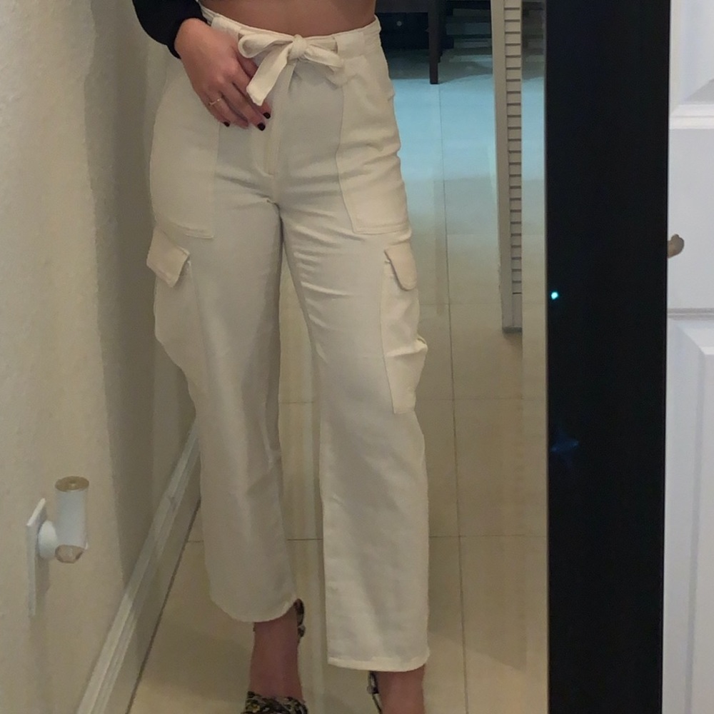 MANGO Denim Cream Cargo Pants